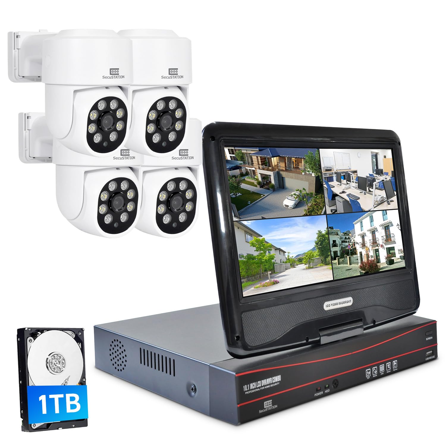 Amazon | SecuSTATION 防犯カメラ 4台 セット 10インチ モニタ一体型